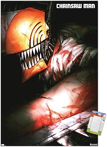 Trends International Chainsaw Man - Póster de pared de arte con llave teaser, 22.37 x 34.00 pulgadas, paquete de póster y montaje