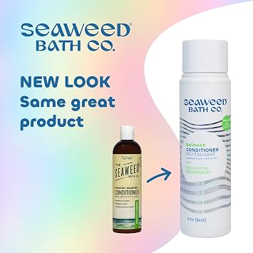 Seaweed Bath Co. Balance Conditioner, Eucalyptus Peppermint Scent, 12 Ounce, Sustainably Harvested Seaweed, Pro Vitamin B5, For Normal to Oily Hair