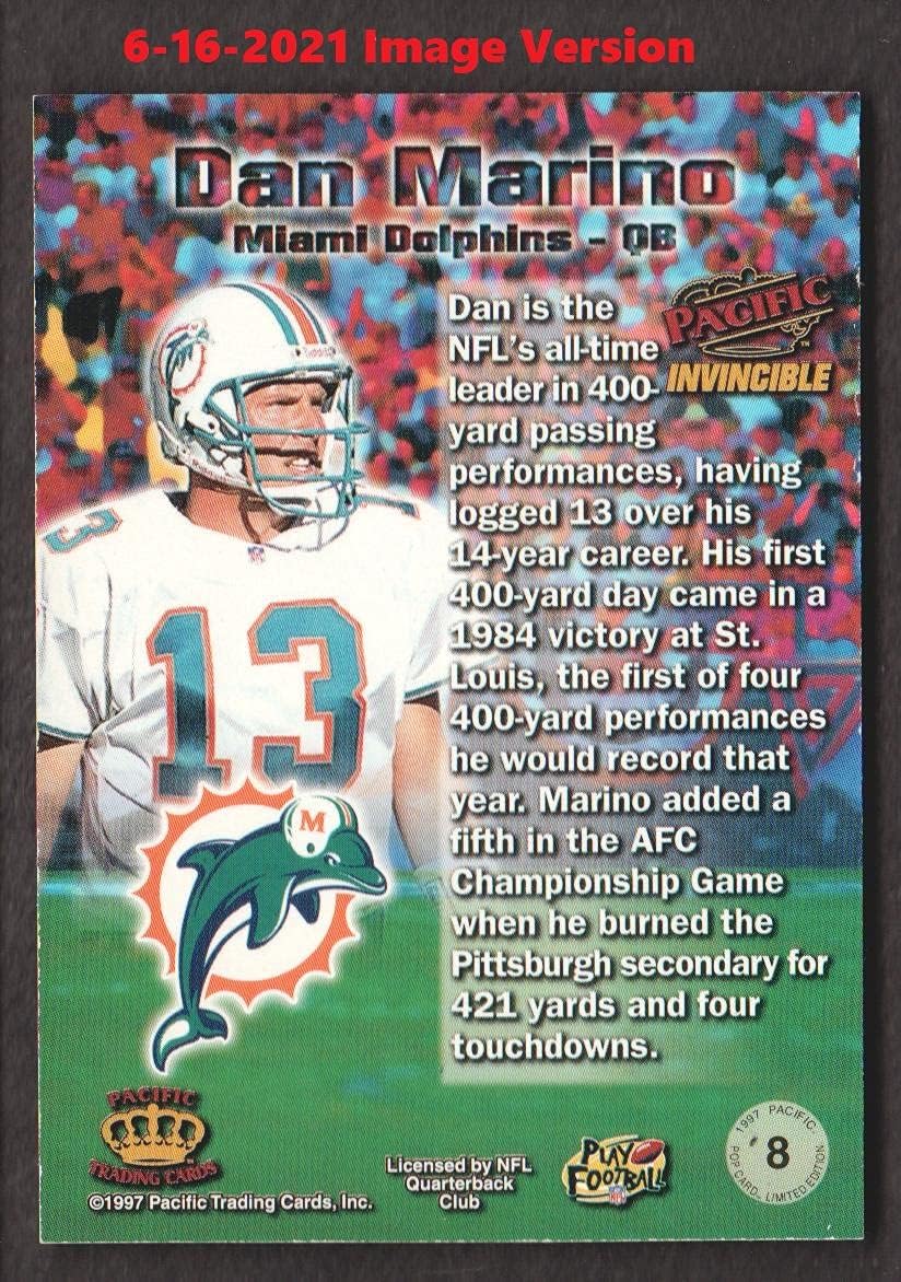 1997 Pacific Invincible Football Pop Card Gold Prize #8 Dan Marino