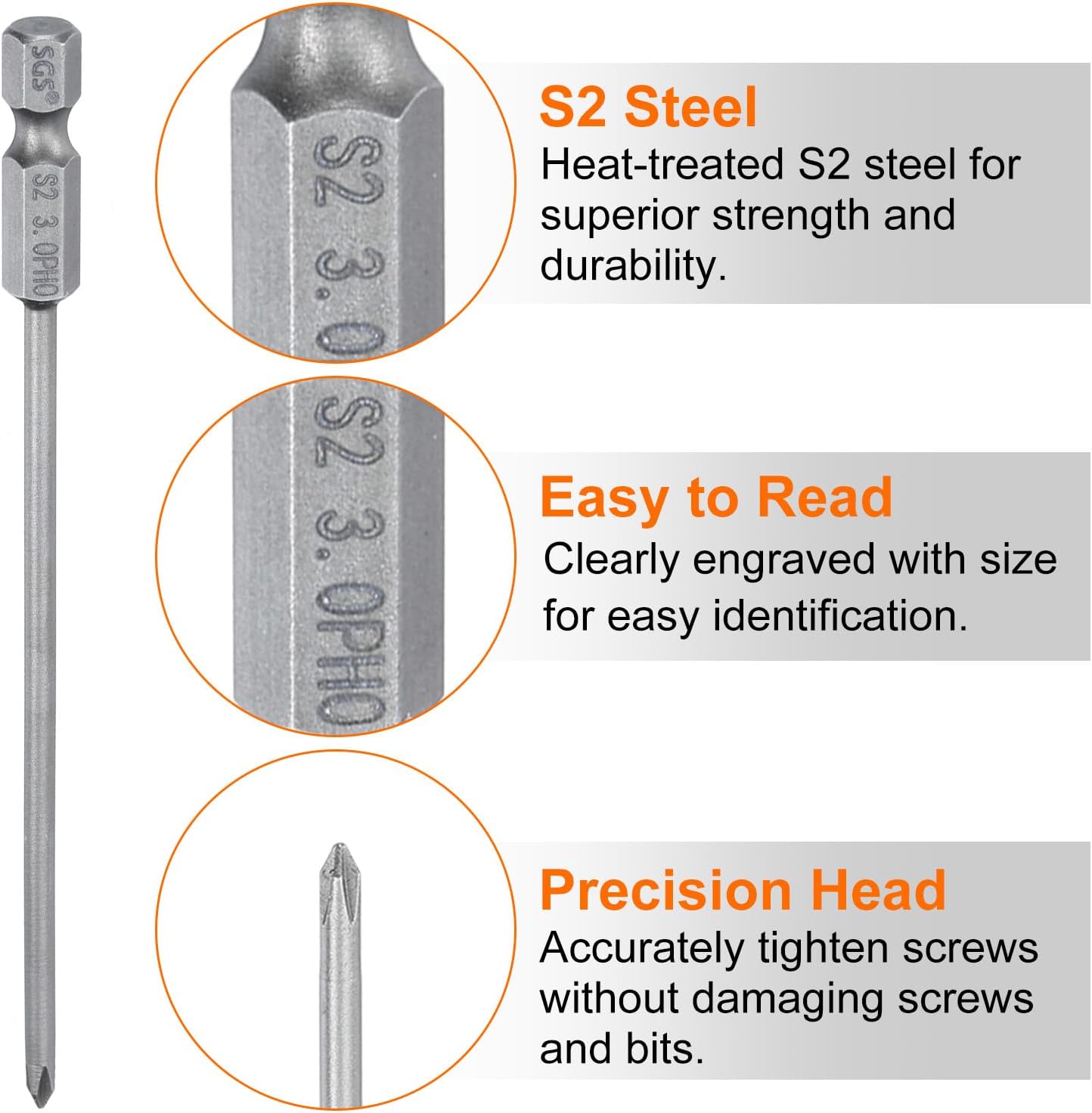 5pcs #0 Phillips Screwdriver Bit PH0 1/4" Hex Shank 4.33" (110mm) Long Magnetic S2 Steel Industrial Grade Screw Driver Bit Cross Head Electric Drill Bits 0.118" (3mm) Rod