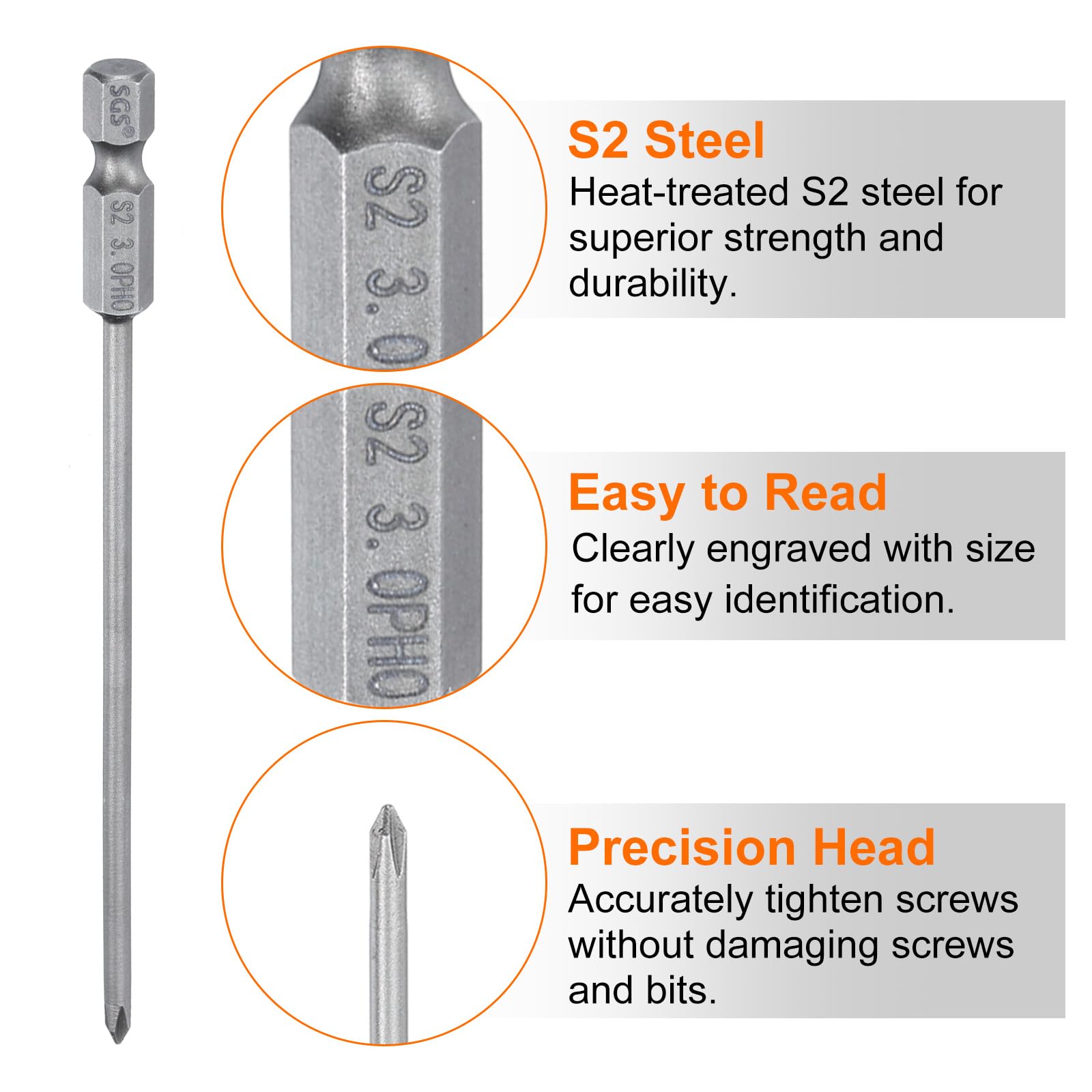 HARFINGTON 10 puntas de destornillador Phillips #0 PH0 de 1/4 pulgadas con vástago hexagonal de 4.33 pulgadas de largo magnético S2 de acero de grado industrial, brocas eléctricas de cabeza cruzada de