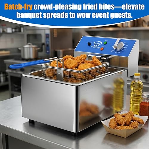 Miniatura 6 de Freidora Eléctrica Profunda de 6L con Envase de Aceite Extraíble y Asa, Cesta de Malla de Alambre Sólido y Tapa, Freidoras Comerciales Ligeras para