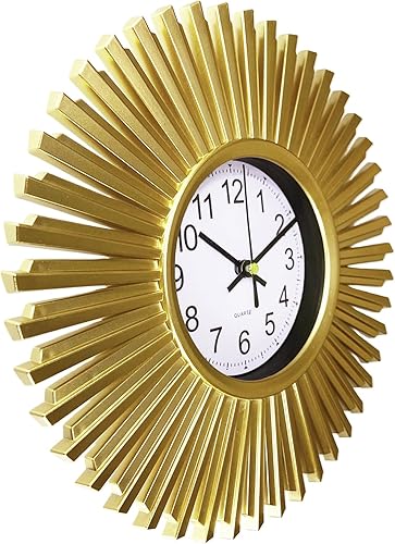 Miniatura 7 de Reloj de pared de cocina, reloj de pared dorado con forma de explosión de sol, funciona con pilas, reloj de pared decorativo moderno de 10 pulgadas