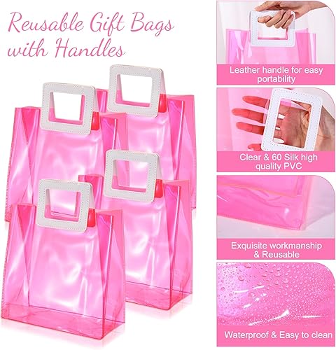 Miniatura 3 de Paterr 20 bolsas de regalo reutilizables transparentes con asas, de 7.9 x 8.3 x 3.9 pulgadas, bolsas de regalo holográficas de cloruro de polivinilo