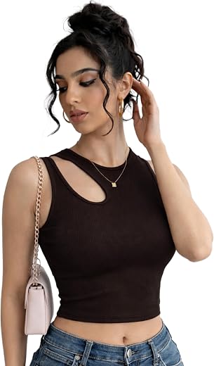 GLOWBERRY Womens & Girls Solid Ribbed V-Neck Collarless Sleeveless Slim Fit Stylish Tank Top 70% Cotton 20% Elestane 10% P...