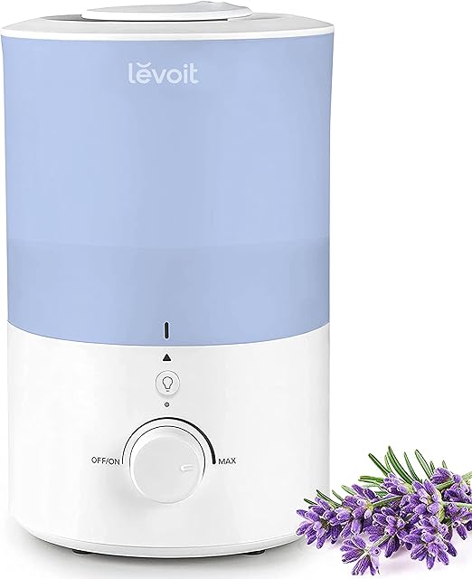 Levoit 3L Humidifiers for Bedroom Baby Room, Quiet Operation with Night Light, Cool Mist Top Fill with Essential Oil Diffuser, Up to 25H for 27 , Auto-Off, Adjustable Fog Knob, Blue