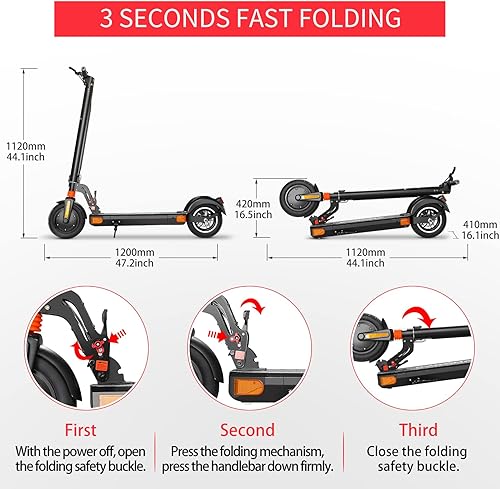 Miniatura 7 de Caroma Electric Scooter Adults Foldable Sports Electric Scooter with Seat for Adult Electric Bike,500W Motor 48V10.4AH,10" Solid Tires,30Miles Range