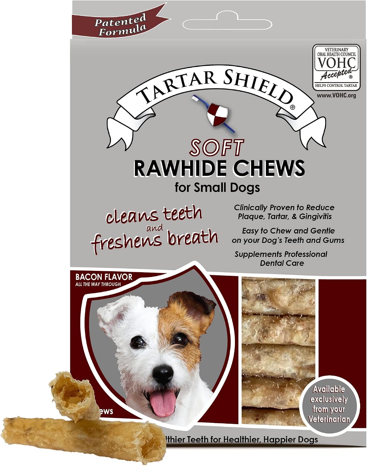 Tartar Shield Soft Rawhide Chews | Safe Dental Treats for Small Dogs | Vet VOHC Approved | Daily Bone Cleans Teeth & Gums Fresh Breath Natural Oral Health Support | USA Made | (Small Dogs / 12 Count)