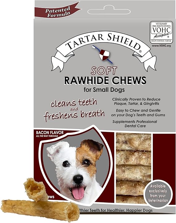 Tartar Shield Soft Rawhide Chews Safe Dental Treats for Small Dogs Vet VOHC