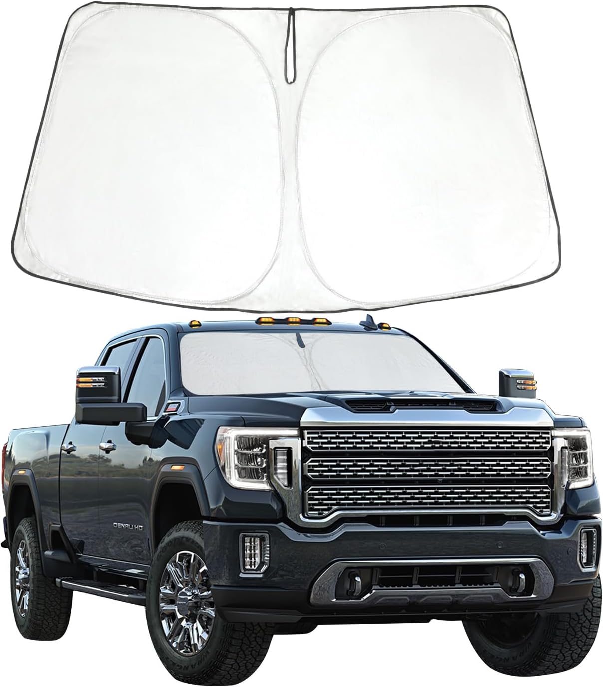 ROCCS Foldable Windshield Sunshade fit for 2019 2020 2021 2022 2023 2024 2025 2026 GMC Sierra 1500 2500 3500 SLT AT4 Denali,Front Window Sun Shade Shield Cover UV Ray Reflector Sun Visor