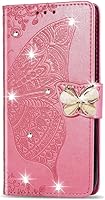 Vista 2 de Funda compatible con Galaxy A32 4G con diseño de mariposa con diamantes en relieve, de piel sintética, ranuras magnéticas para tarjetas con soporte