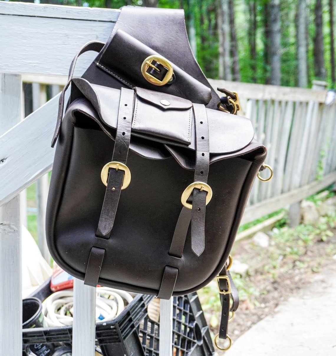 Horse Saddle Bag Cowhide Genuine Leather Western Equestrian Trail Simple Horse Saddle Bag Pack Equipment Horse Saddle Bags Size: 10” L x 10” W x 3 ½” D inches, SMPL170