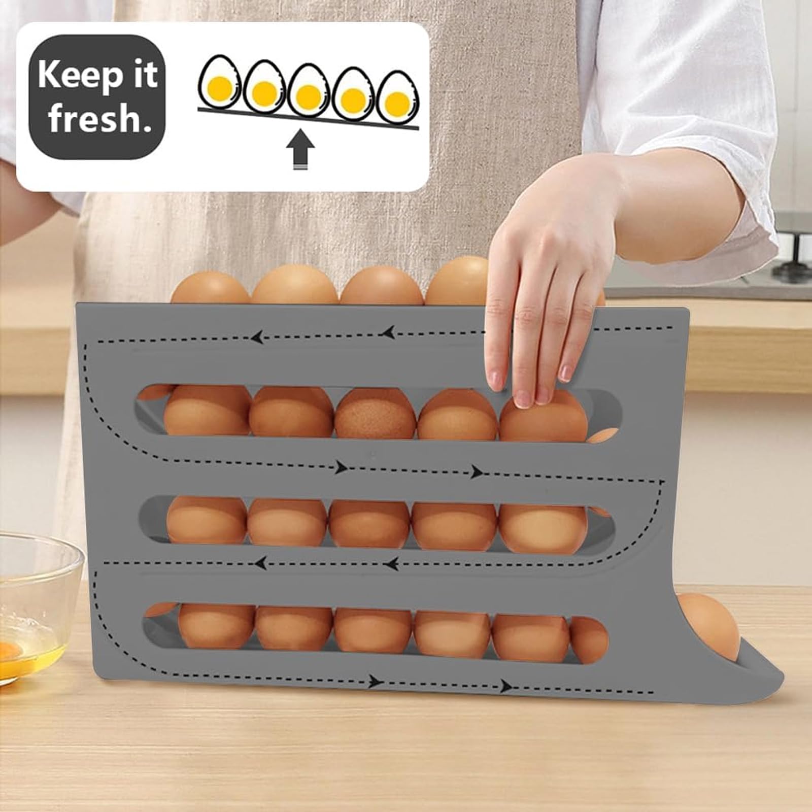 Distributeur Œufs Réfrigérateur 4 Niveaux - Rangement Automatique - Organisateur Frigo Ou Comptoir - GY