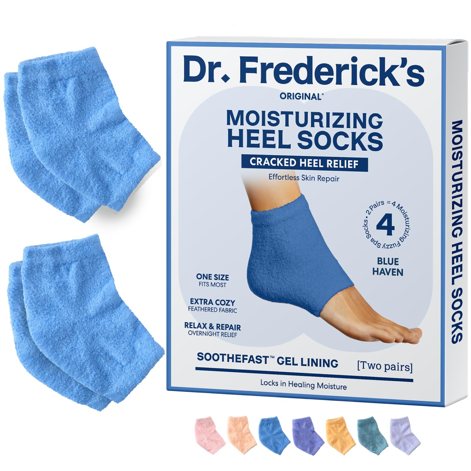 Dr. Frederick's OriginalDr. Frederick's Original Moisturizing Fuzzy Heel Socks - 2 Pairs - Cozy Gel-Lined Sleep Socks for Women & Men - Soothes Dry, Cracked Feet - Heel Repair - Blue Haven