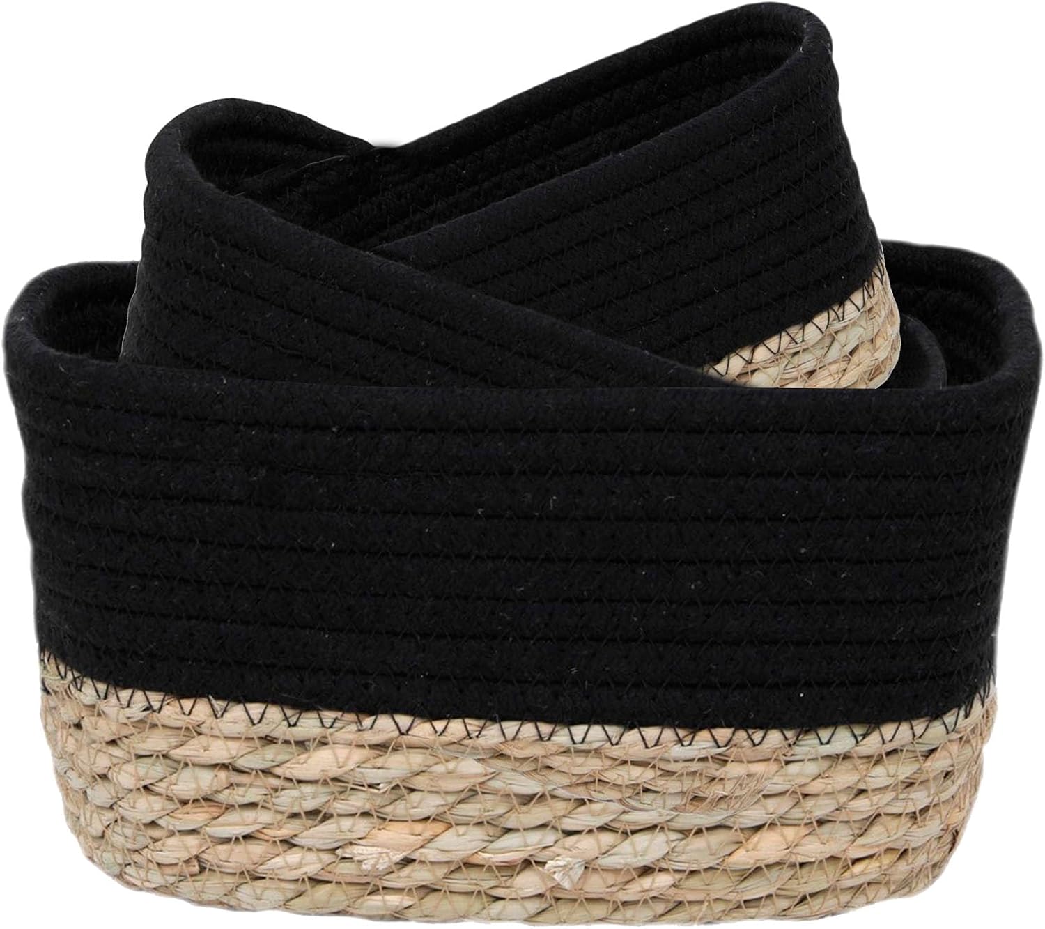 Sleek Black Cotton Storage Baskets Organizer Padang Bins Stackable for Shelves- Set of 3 - Ideal as Diaper Basket, Dog Toy Basket, Laundry Basket or Baby Gift Basket