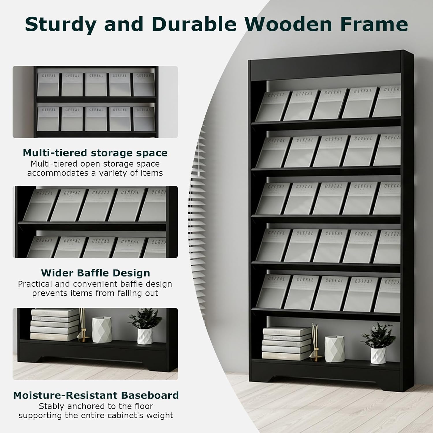 4-Layer Brochure Display Rack,Freestanding Wooden Magazine Rack,Standing Literature Display Rack Brochure Holder for Home, Office, Retail Display
