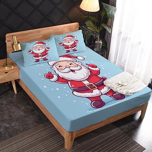 Miniatura 2 de Sábanas de Navidad tamaño King bonitas sábanas de microfibra suave con bolsillo profundo, sábanas y fundas de almohada estampadas sin arrugas, 4