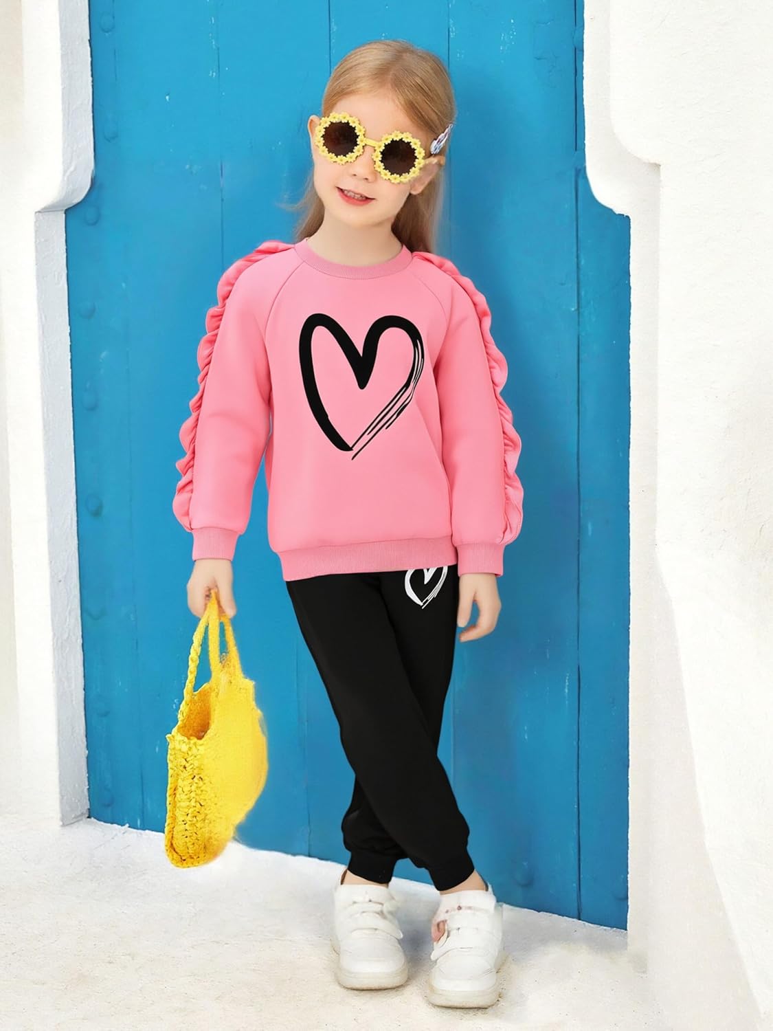 Kids Toddler Girl Long Sleeve Bow Sweatshirt & Denim Straight Leg Jeans Pants Fall Winter Outfits Set - Image 5