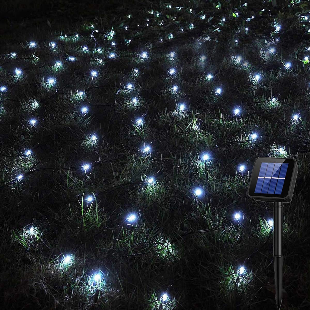 HULX Solar Net String Lights, 2mx1.5m 120LED Solar Outdoor String Lights Backyard Patio Net Light Balcony Fence Mesh Fairy Light String Waterproof (White)