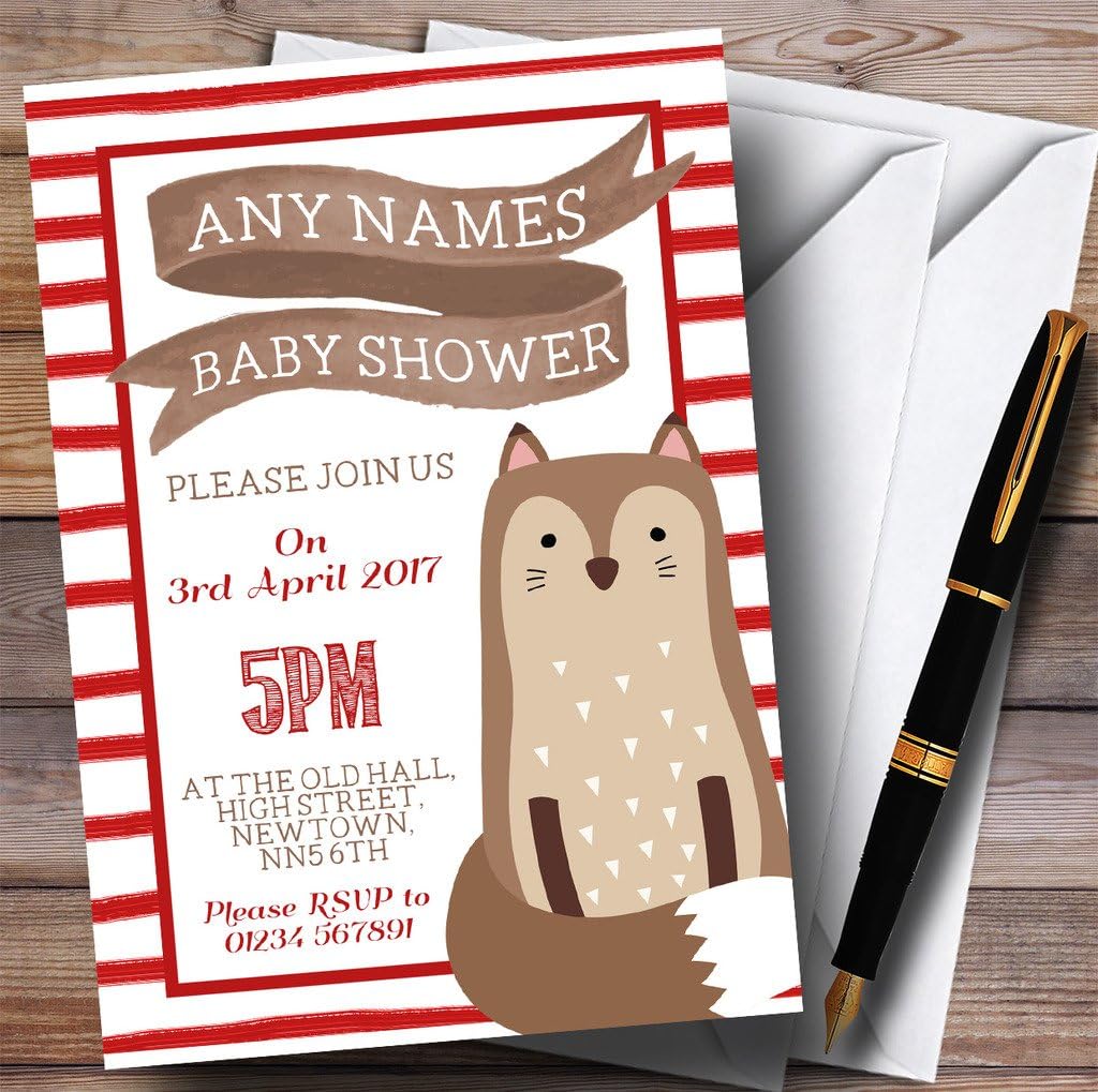 Red Stripes Fox Invitations Baby Shower Invitations
