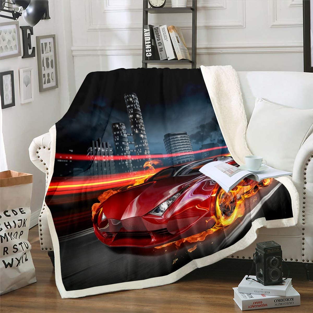 Loussiesd 3D Red Sports Car Sherpa Fleece Throw Blanket for Kids Boys - Cool Automobile Style for Sofa Bed Couch - Double 60x79 Inch