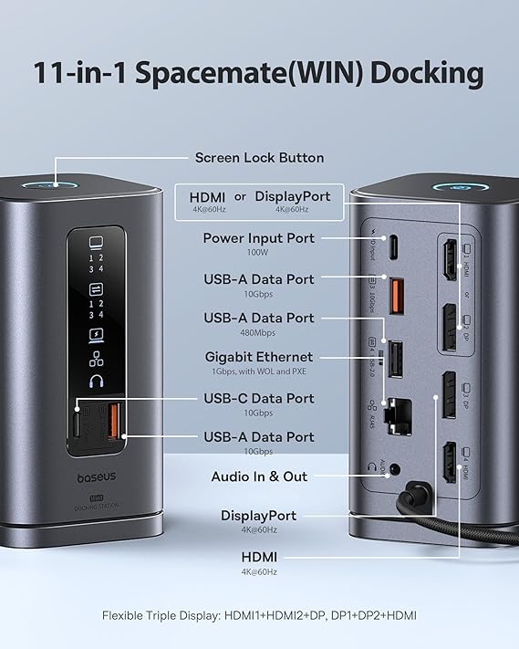 Baseus Spacemate Docking Station 11-in-1 with Triple Display for Windows