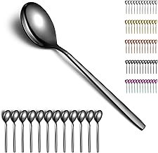Berglander 12pcs Black Soup Spoons, Titanium Black Plating Stainless Steel Modern Table Spoon, Dinner Spoon, Ideal for Home, Catering Room, Hotel, Wedding