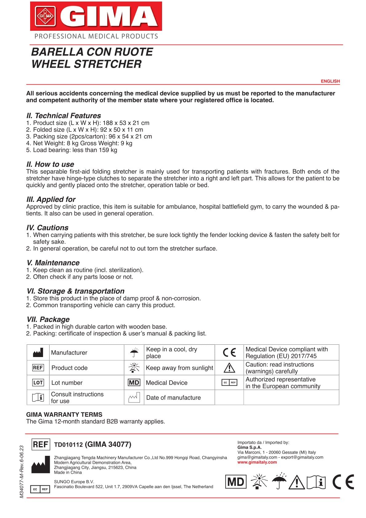 Gima 34077 Barella con Ruote, Piegabile in 2