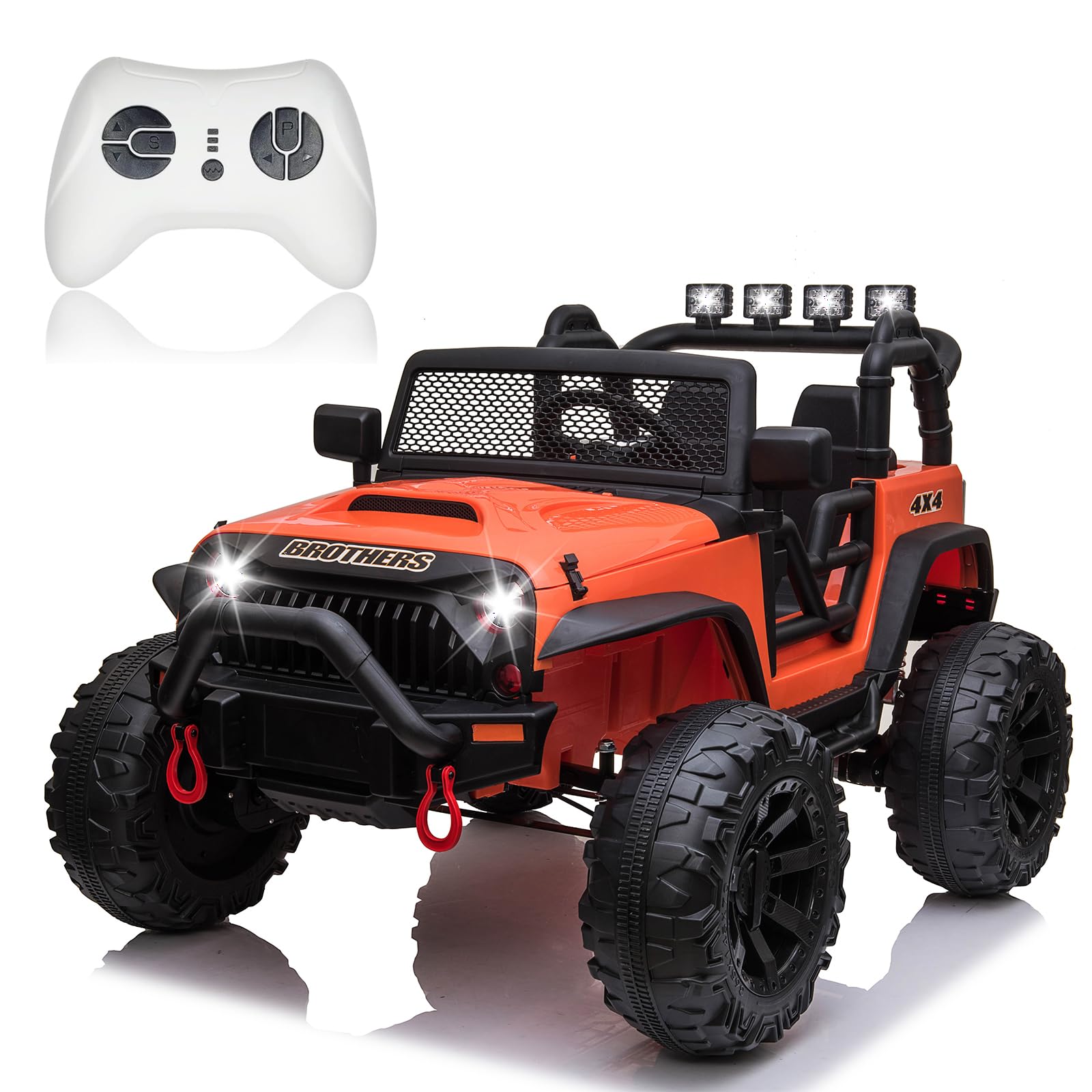 24 Volt Ride On Car with Remote Control- 2 Seater, Powerful 4x200W Motor, 4 Spring Suspension, 3 Speeds, Music Player, LED Lights, 24v Ride on Toys for Big Kids - Orange