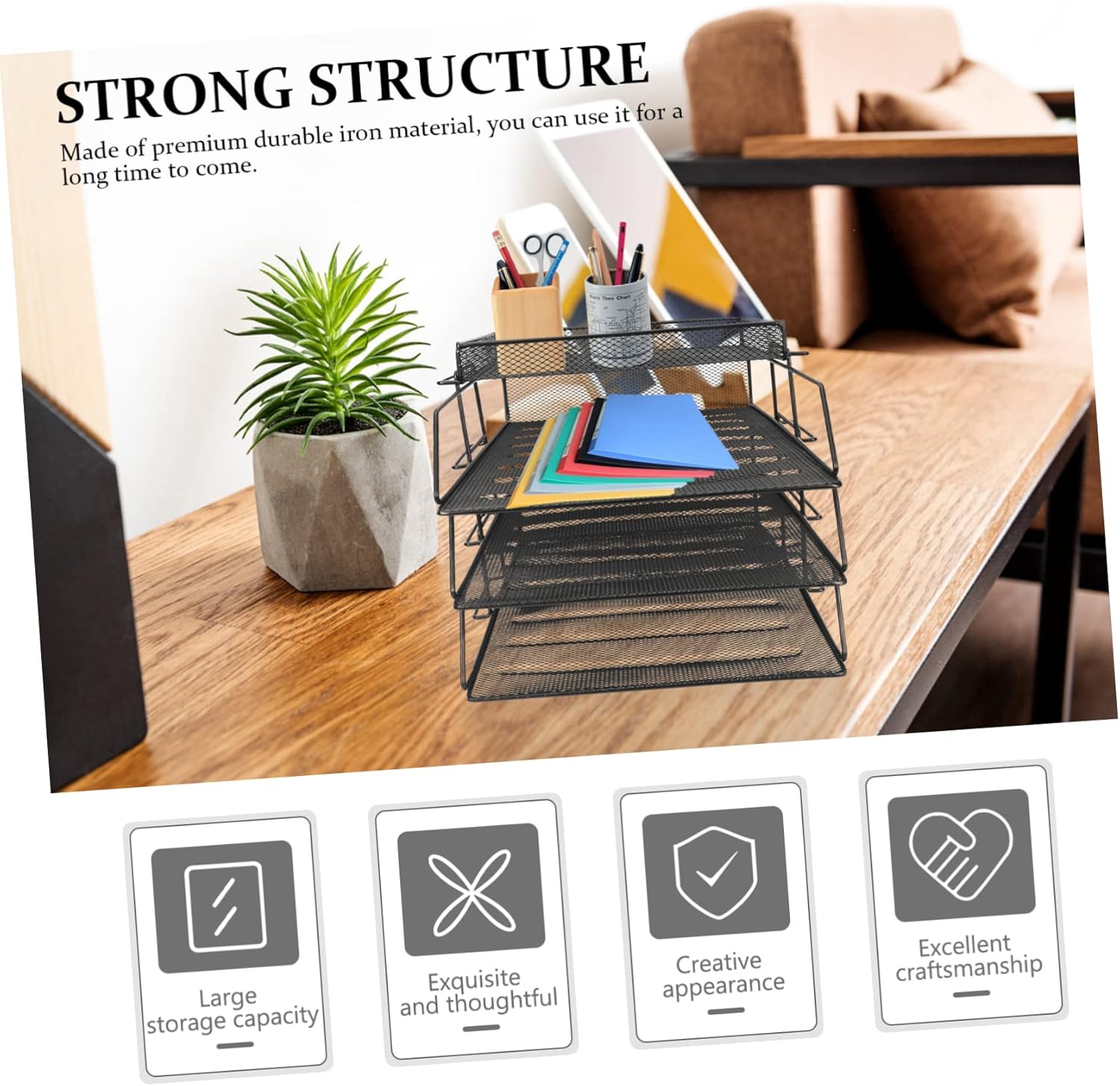 Stackable Iron File Holder Multi-Purpose Desktop File Storage Rack for Office Organization Mesh Design Adjustable Sections for Home and Classroom Use