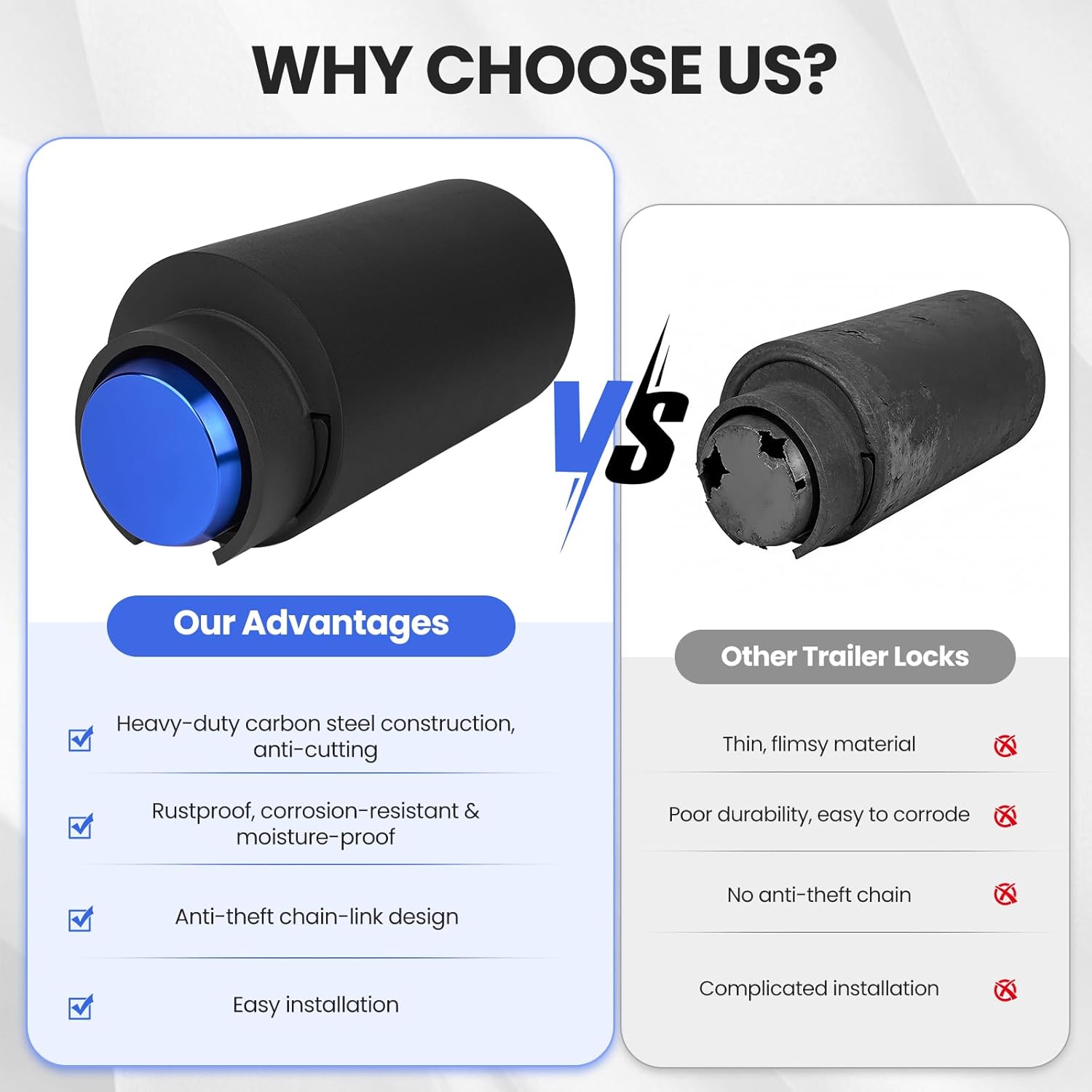 Kryonix Trailer Hitch Lock Heavy Duty Trailer Lock for 2 Inch & 2-5/16 Inch Coupler Ball Hitch Lock Trailer Tongue Lock for RV Boat Camper Utility Trailer