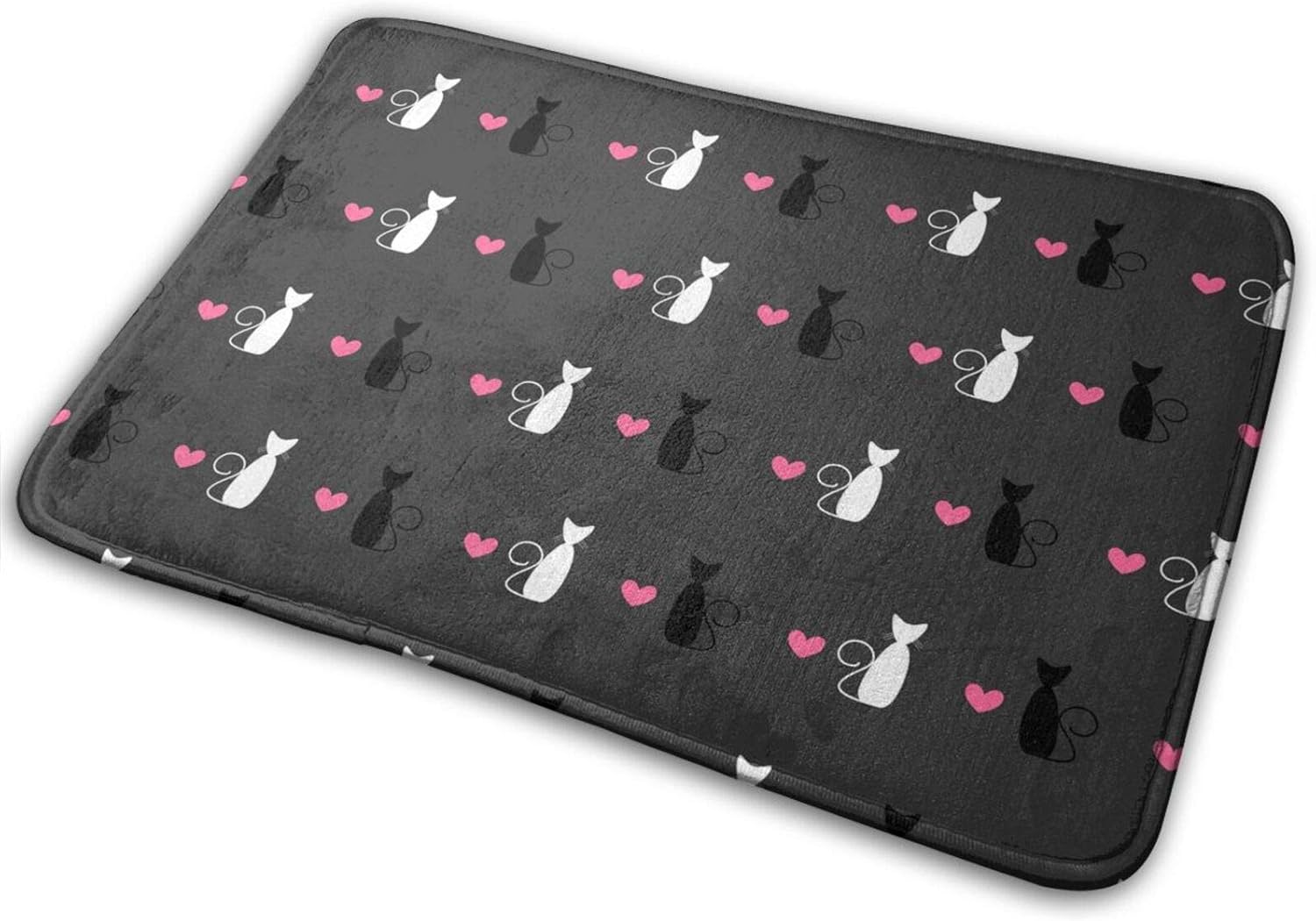 Dadabuliu バスマット 玄関マット ふわふわ 猫 黒 白 ハート 背景 屋外 屋内 ドアマット お風呂マット 浴室 足ふきマット トイレマット マイクロファイバー 大判 おしゃれ 吸水性優れ 滑り止め 快適 可愛い 人気 40 60cm Faz Co Zm