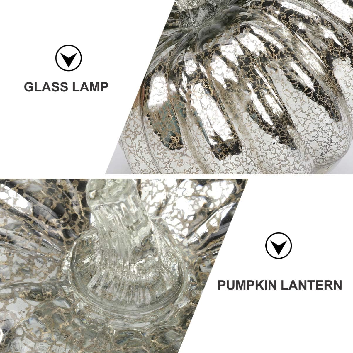 Lurrose Halloween Glass Pumpkin Light LED Glass Pumpkin Lamp Battery Operated Flickering Light Halloween Pumpkin Decorations for Halloween Fall Thanksgiving, Sliver, 5. 5 inches