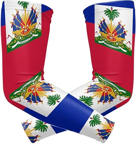 Mangas de compresión con bandera haitiana para hombres o mujeres, de compresión, de seda helada, protección solar UV, mangas para brazos, protección