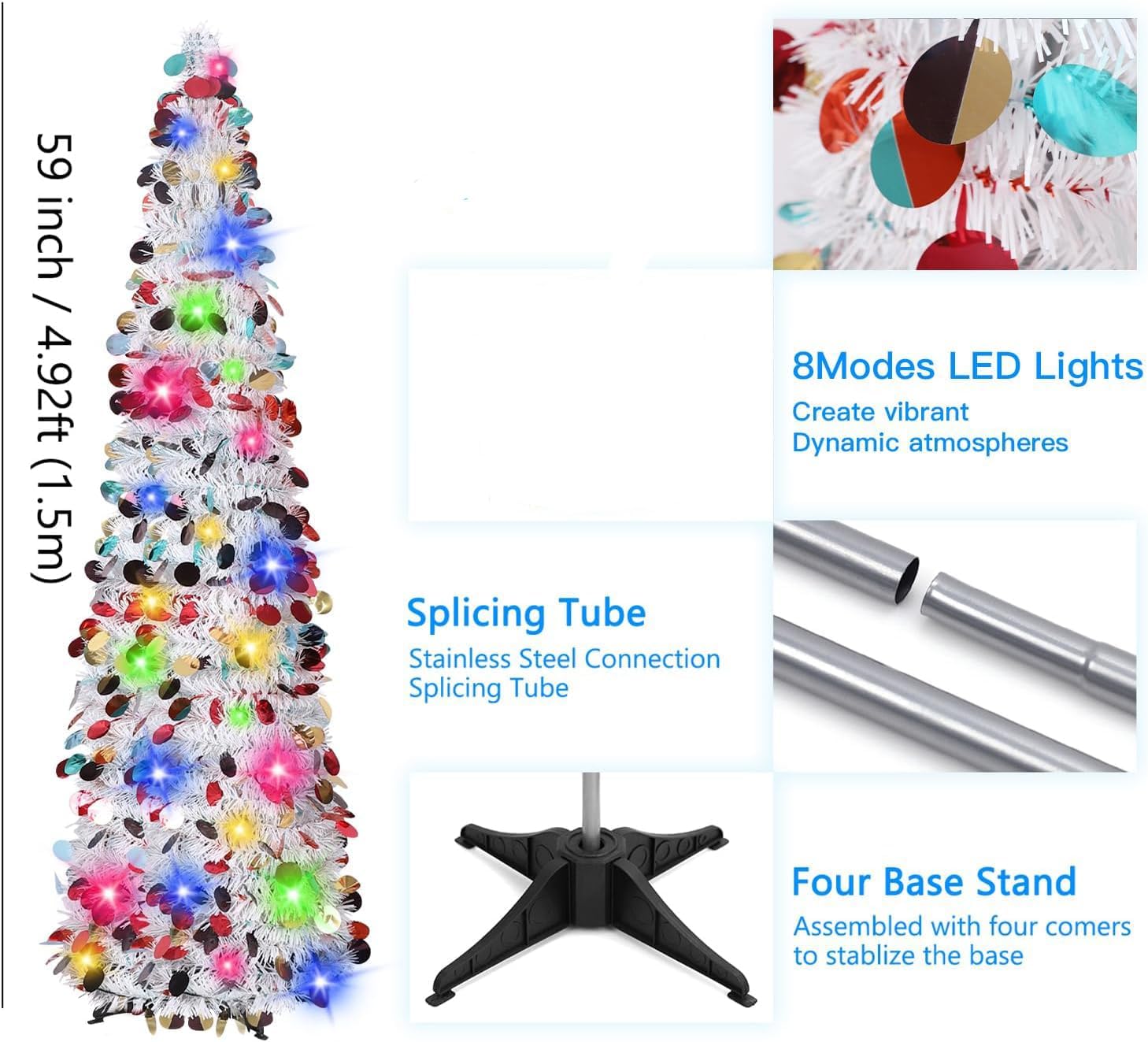 N&T NIETING Sapin de Noël artificiel pliable de 1,5 m pour décoration intérieure et extérieure Blanc