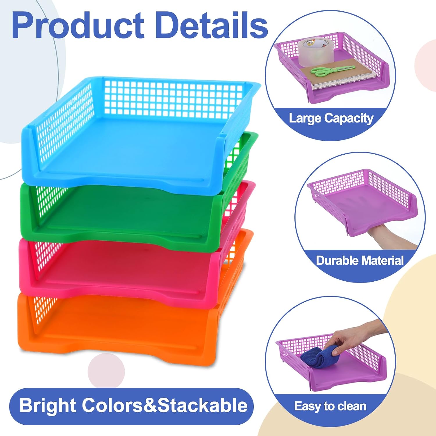 16 Pack Colorful Plastic Turn in Paper Trays for Classroom Storage Bin Basket Organizers for School Teacher Supplies Classroom Office Home Organization Storage Tray Holds 4A Paper File Document image 3