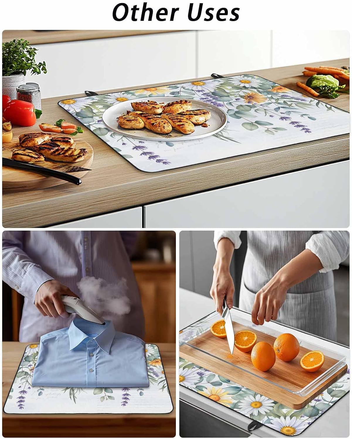 Stove Cover for Electric Stove 24x21 Inch Eucalyptus Leaves Daisy Stove Top Cover Flowers Leaf Blue Glass Cooktop Covers Anti-Slip & Heat Resistant Countertop Protector Home Kitchen Decor