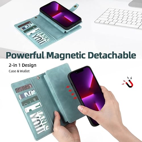 Miniatura 4 de TwoHead Funda tipo cartera para iPhone 11 con tarjetero y funda magnética desmontable para teléfono, funda de piel sintética para mujereshombres con