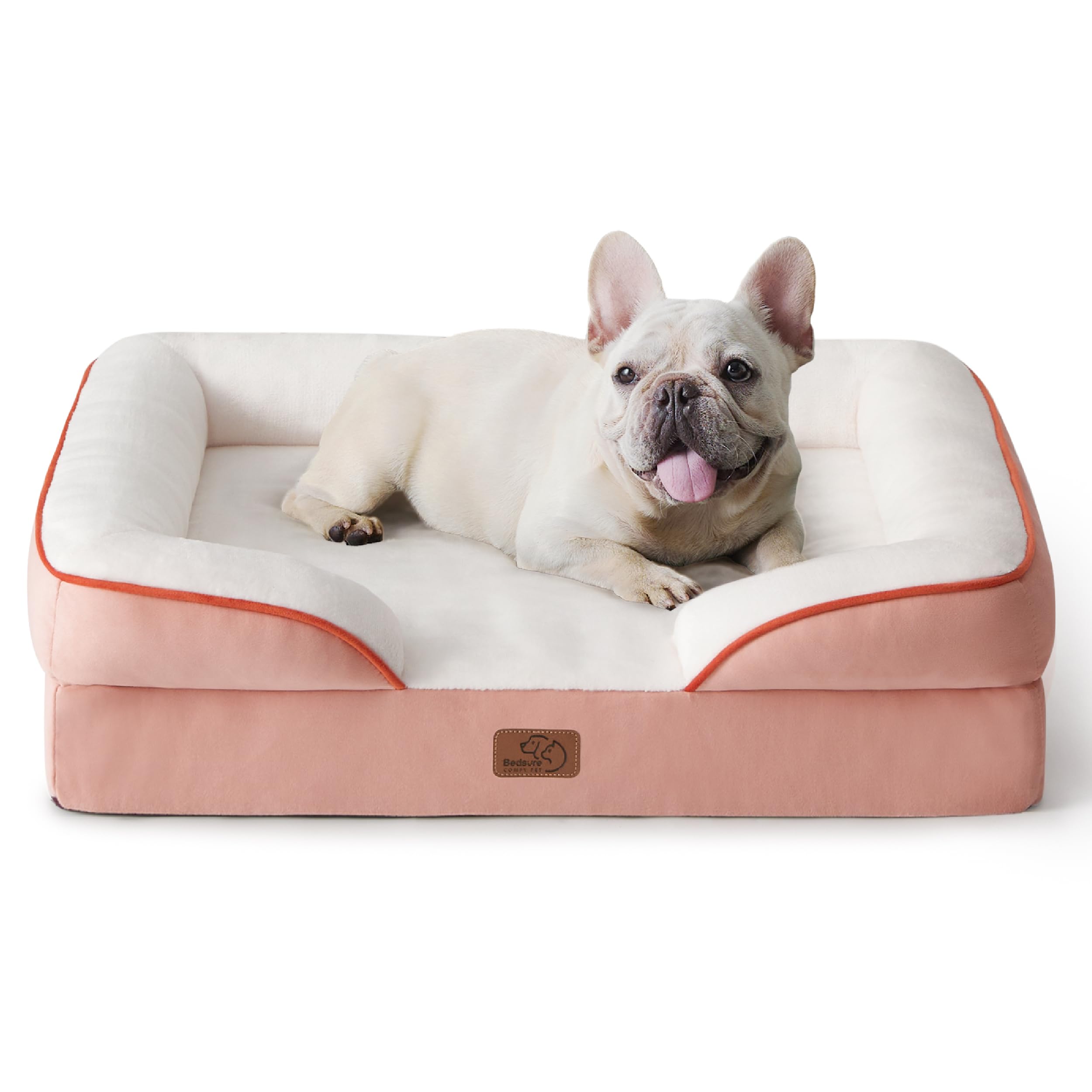 Bedsure Letto per Cani Grande 71x58x16.5cm - Divano per Cani Taglia Grande in Uovo Foam, Colore Rosa, Cuscino per Cani Sfoderabile e Lavabile