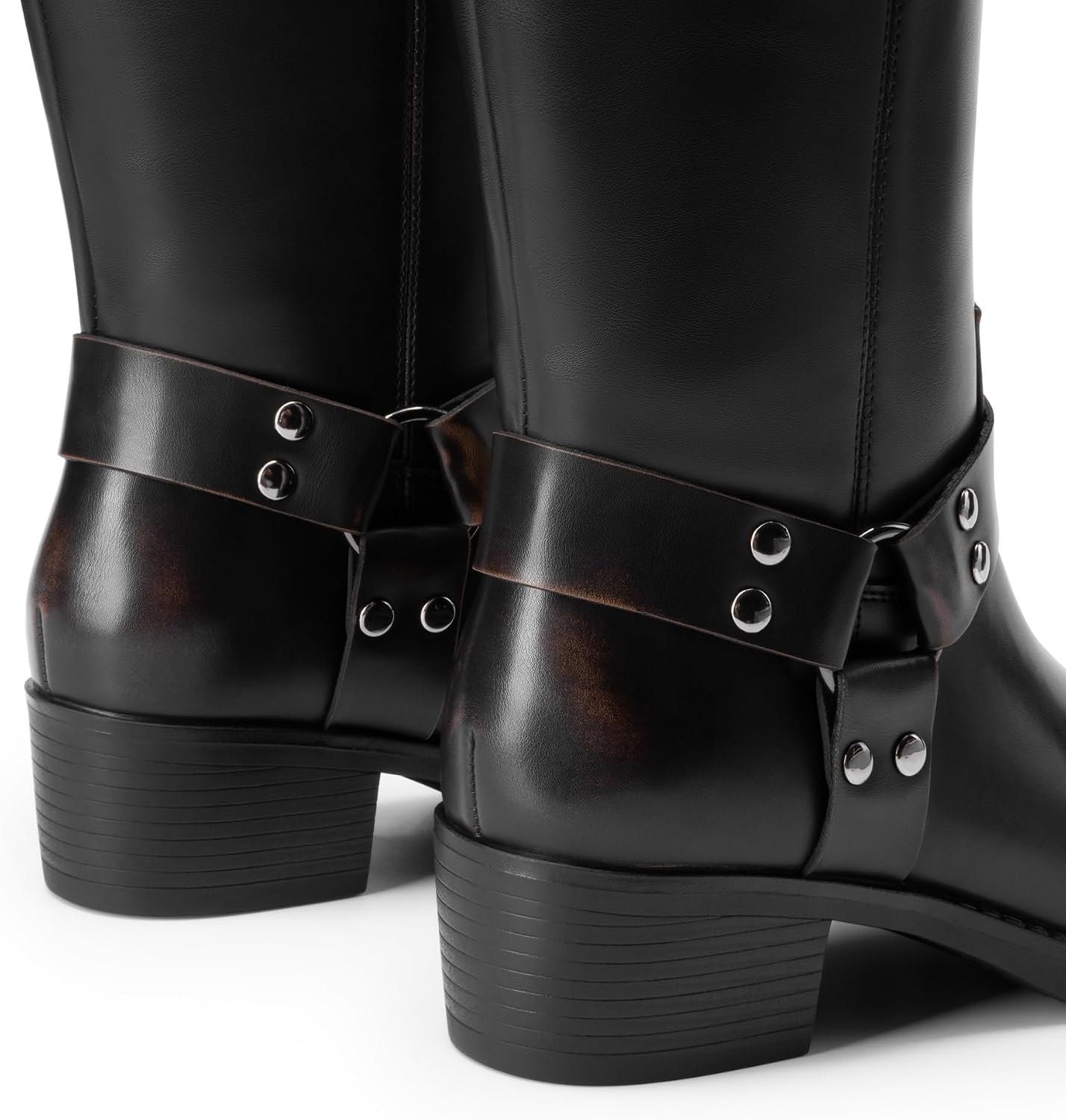 DREAM PAIRS Women's Knee High Boots Motorcycle Riding Pull-on Fashion Long Square Toe Buckle Biker Boots for Women