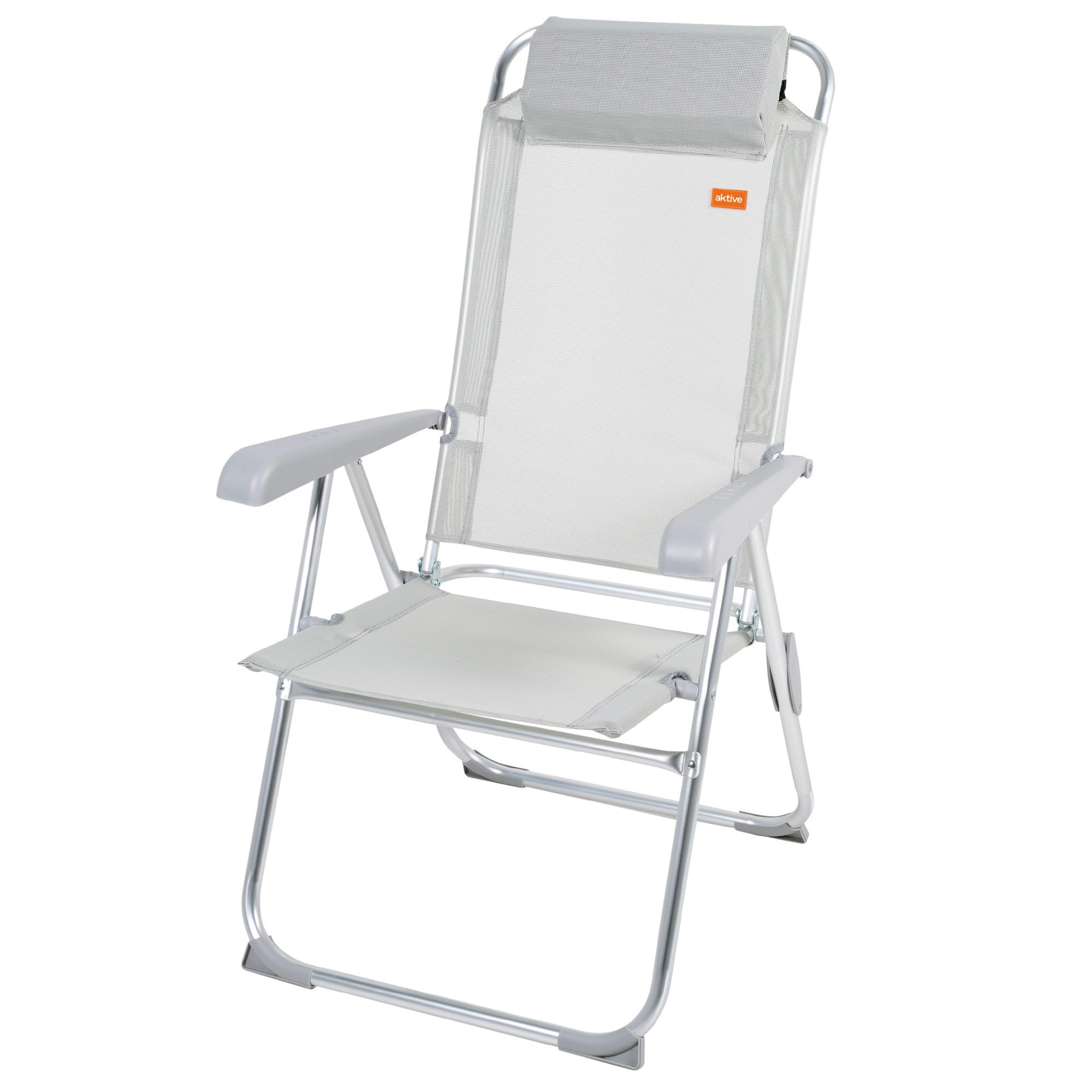 AKTIVE - Folding reclining chair with 5 positions, anti-roll with cushion, high back and armrests, resistant: max. weight 110 kg, material textilene and aluminium, measures 44 x 55 x 101 cm (63028)