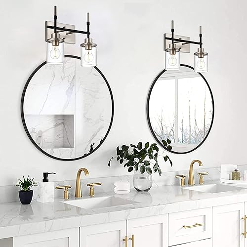 Miniatura 5 de MELUCEE Accesorios de iluminación de baño sobre el espejo, aplique de pared de 2 luces, luz negra y acabado de níquel cepillado con pantalla de