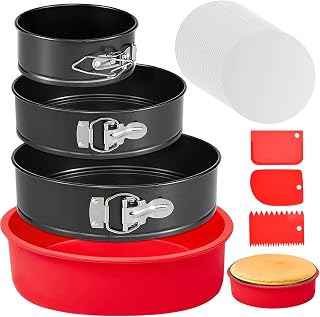 Molgree 4/7/9 Inch Nonstick Springform Pan Set of 3 with Leakproof Protector, 50 Parchment Papers & Icing Smoothers for Cheesecake Baking