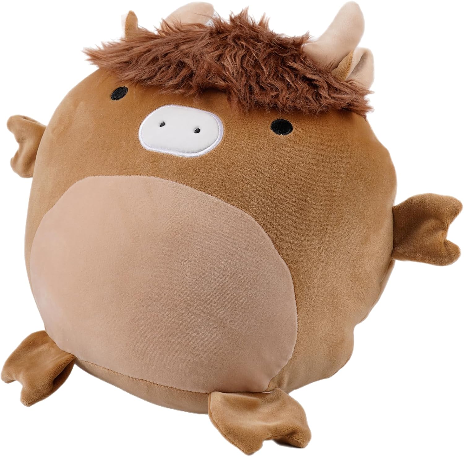 17 Inch Soft Scottish Highland Cow Plush Hugging Pillow Cute Highland Cow Stuffed Animal Plushies Toy Brown Fluffy Cow Stuffed Animals Scottish Cow Plush Toys Gift for Kids and Lovers