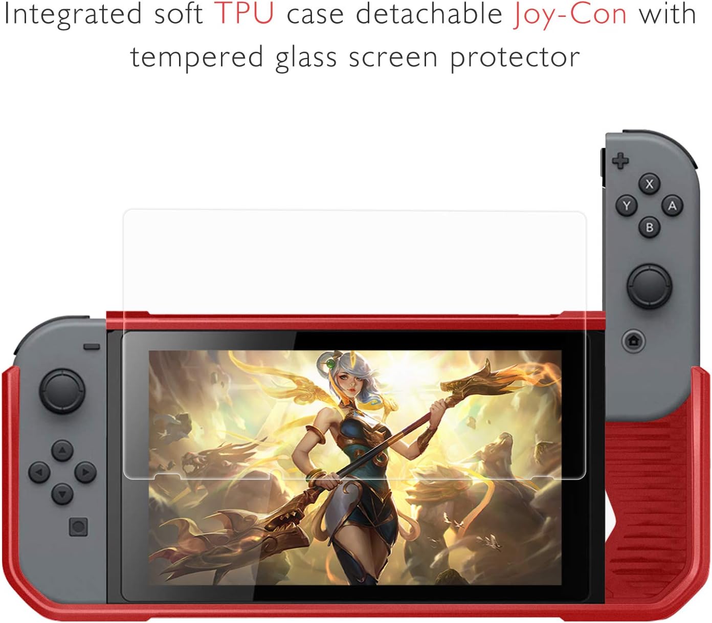 Compatible Nintendo Switch Case with Screen Protector,AISITIN TPU Protective Heavy Duty Cover Case for Nintendo Switch with Shock-Absorption and Anti-Scratch (Red)