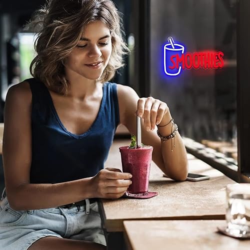 Miniatura 7 de Letrero de neón de barra de batidos para tienda de bebidas de frutas y cafetería, letrero LED súper brillante para restaurante. Fácil de colgar en