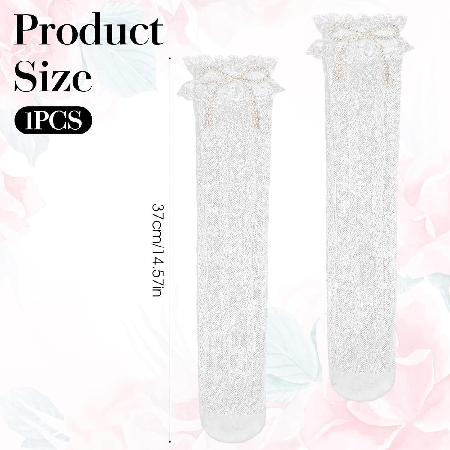 Lusofie Womens Thigh High Stockings Fishnet Lace White Stockings Lace Trim Heart Patterned White Thigh High Socks for Girls - Image 4