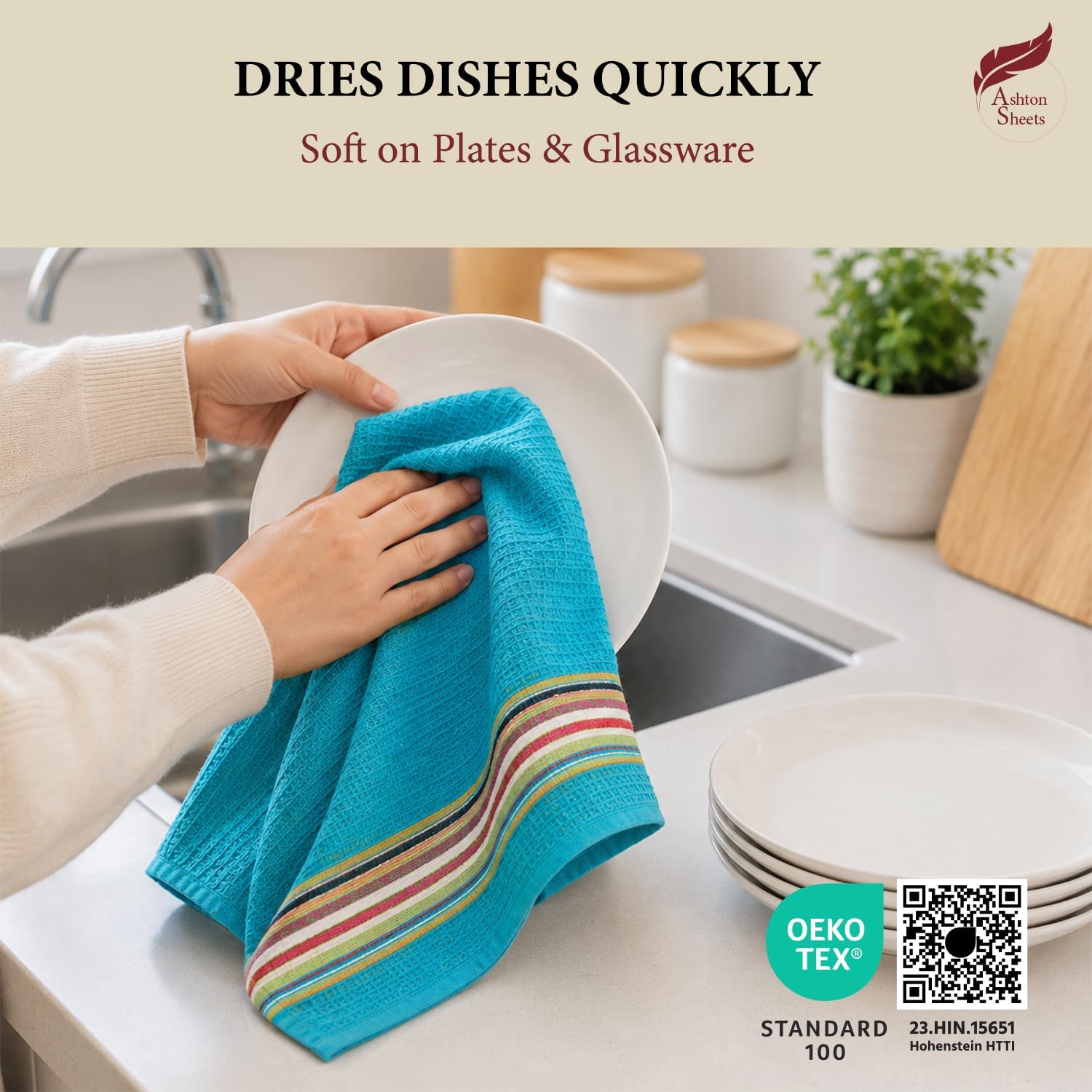 100% Cotton Salsa Kitchen Towels – 4 Pack Dish Towels (16 x 28 Inch), Lint-Free, Multi Purpose Waffle Tea Towel for Cooking, Kitchen Cleaning & Drying, Cloths for Home & Restaurants