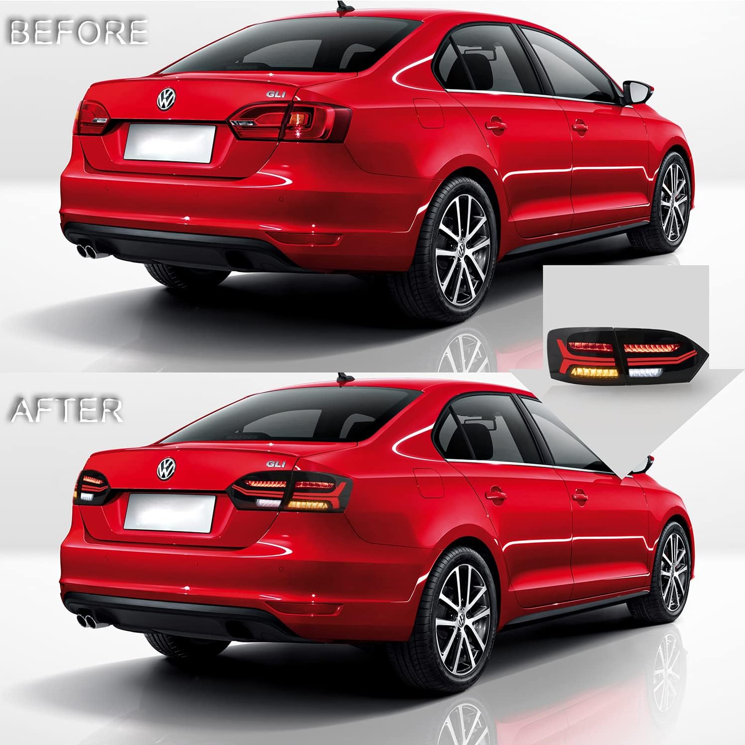 VLAND Headlights Assembly + Smoke Taillights Fit for Jetta 2012-2014, W/Dual Beam Lens DRL, LED Front & Back lamps with Sequential Indicator Halo, Plug-n-Play