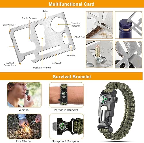 Miniatura 5 de Kit de supervivencia, equipo de supervivencia 11 en 1, herramientas para senderismo, caza, desastres, camping, aventuras, regalos para hombres y